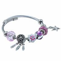 European Bracelet Titanium Steel with Crystal plated Adjustable & for woman & with rhinestone pink Sold By Lot