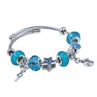 European Bracelet, Titanium Steel, with Crystal, plated, Adjustable & for woman & enamel & with rhinestone, skyblue, 3PCs/Lot, Sold By Lot