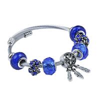 Bracelet European , Acier titane, avec cristal, Placage, Réglable & pour femme & avec strass, bleu, 3PC/lot, Vendu par lot