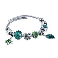 European Bracelet Titanium Steel with Crystal plated Adjustable & for woman & with rhinestone green Sold By Lot