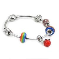 European Bracelet zinc alloy bead with brass chain & Crystal & Lampwork plated Adjustable & for woman multi-colored Sold By Lot