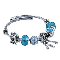 European Bracelet Titanium Steel plated Adjustable & for woman & enamel skyblue Sold By Lot