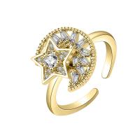 Cubic Zirconia Micro Pave Brass Ring Moon and Star plated Adjustable & micro pave cubic zirconia & for woman Sold By PC