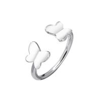 Brass Finger Ring Butterfly silver color plated Adjustable & for woman silver color Sold By PC