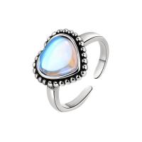 Brass Finger Ring with Sea Opal plated Adjustable & for woman silver color Sold By PC