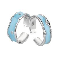 Messing ringen, plated, Verstelbare & open & verschillende stijlen voor de keuze & glazuur, hemelsblauw, Verkocht door PC