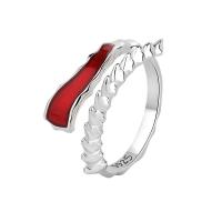 Ring Finger mosiądz, Platerowane w kolorze platyny, Regulowane & dla kobiety & emalia, czerwony, sprzedane przez PC