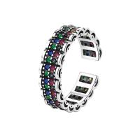 Cubic Zirconia Micro Pave Brass Ring, plated, Adjustable & micro pave cubic zirconia & for woman, multi-colored, Sold By PC