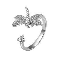 Cubic Zirconia Micro Pave Brass Ring, Dragonfly, platinum color plated, Adjustable & micro pave cubic zirconia & for woman, platinum color, Sold By PC