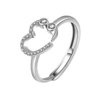 Cubic Zirconia Micro Pave Brass Ring, Heart, platinum color plated, Adjustable & micro pave cubic zirconia & for woman & hollow, more colors for choice, Sold By PC