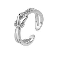 Cúbicos Circonia Micro Pave anillo de latón, metal, chapado en color de platina, Ajustable & micro arcilla de zirconia cúbica & para mujer, color de platina, Vendido por UD