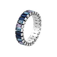 Rhinestone палец кольцо, Латунь, Платиновое покрытие платиновым цвет, Регулируемый & Женский & со стразами, голубой, продается PC