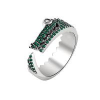 Cubic Zirconia Micro Pave Brass Ring platinum color plated Adjustable & micro pave cubic zirconia & for woman green Sold By PC