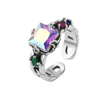 Strass vinger Ring, Messing, platinum plated, Verstelbare & voor vrouw & met strass, platina kleur, Verkocht door PC