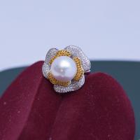 Пресноводные жемчуги Открыть палец кольцо, с Латунь, ювелирные изделия моды & Женский, белый, 12-13mm, продается PC