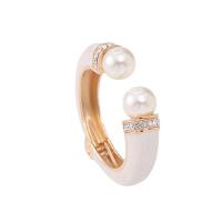 Tibetan Style Bangle, with Plastic Pearl, Round, gold color plated, fashion jewelry & enamel & with rhinestone, beige, nickel, lead & cadmium free, 16mm, Inner Diameter:Approx 58mm, Sold By PC