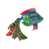 Enamel Brooch Zinc Alloy Fish gold color plated for woman & with rhinestone multi-colored nickel lead & cadmium free Sold By PC
