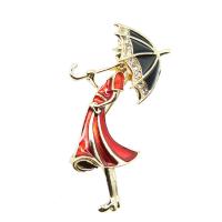 Enamel Brooch Zinc Alloy Girl gold color plated Unisex & with rhinestone red nickel lead & cadmium free Sold By PC