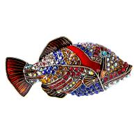 Rhinestone Brooch Zinc Alloy Fish gold color plated for woman & enamel & with rhinestone multi-colored nickel lead & cadmium free Sold By PC