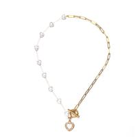 Stainless Steel Jewelry Necklace 304 Stainless Steel with Crystal & Plastic Pearl Heart fashion jewelry & for woman & enamel golden Sold Per Approx 17.72 Inch Strand
