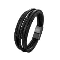 PU Leather Cord Bracelets with 316L Stainless Steel Vacuum Ion Plating multilayer & for man Sold By PC