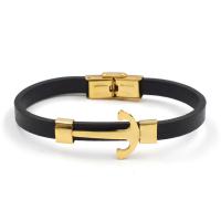 PU Leather Cord Bracelets with Titanium Steel Anchor Vacuum Ion Plating vintage & for man Length 21 cm Sold By PC