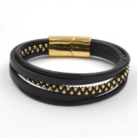 PU Leather Cord Bracelets with Titanium Steel Vacuum Ion Plating vintage & multilayer & for man Length 21 cm Sold By PC