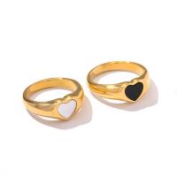 Stainless Steel Finger Ring, 314 Stainless Steel, with Black Shell & White Shell, Heart, Vacuum Ion Plating, fashion jewelry & different size for choice & for woman, more colors for choice, 7.50mm, US Ring Size:6-8, Sold By PC