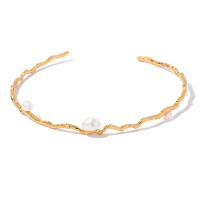 Brass Cuff Bangle with Freshwater Pearl gold color plated fashion jewelry & for woman golden nickel lead & cadmium free Sold By PC