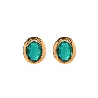 Crystal Earrings Brass with Crystal Oval gold color plated fashion jewelry & for woman green nickel lead & cadmium free Sold By Pair