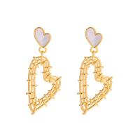 Brass Drop Earring Heart gold color plated fashion jewelry & for woman & hollow golden nickel lead & cadmium free Sold By Pair