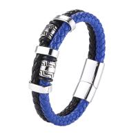 Bracelets cordon PU, Microfibre PU, avec Acier inoxydable 316, Double couche & longueur différente pour le choix & pour homme, plus de couleurs à choisir, 12mm, Vendu par PC