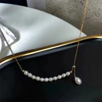 Freshwater Pearl Mässing Chain Necklace, med Mässing, mode smycken & för kvinna, vit, Längd Ca 17 inch, Säljs av PC