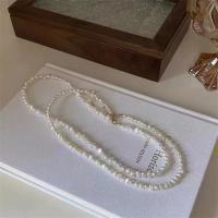 Freshwater Pearl Brass Necklace, with Brass, fashion jewelry & for woman, white, 3-4mm, Length:Approx 17 Inch, Sold By PC