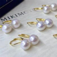 Boucles d'oreilles en perles d'eau douce, perle d'eau douce cultivée, avec laiton, bijoux de mode & pour femme, blanc, 10-11mm, Vendu par paire