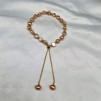 Sötvatten odlade Pearl Bracelet, Freshwater Pearl, med Mässing, guldfärg pläterade, mode smycken & för kvinna, 6-7mm, Längd Ca 7.5 inch, Säljs av PC