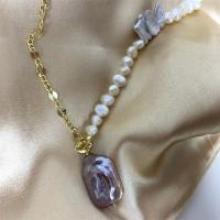 Freshwater Pearl Brass Chain Necklace, Pérolas de água doce, with cobre, cromado de cor dourada, joias de moda & para mulher, branco, comprimento Aprox 17 inchaltura, vendido por PC