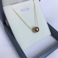 Freshwater Pearl Brass Chain Necklace, Pérolas de água doce, with cobre, joias de moda & para mulher, roxo, 9-10mm, comprimento Aprox 17 inchaltura, vendido por PC