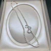 Freshwater Pearl Brass Chain Necklace, Pérolas de água doce, with cobre, cromado de cor dourada, joias de moda & para mulher, branco, 4-5mm, comprimento Aprox 17 inchaltura, vendido por PC