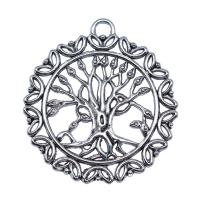 Tibetan Style Hollow Pendants, Flat Round, antique silver color plated, vintage & DIY, nickel, lead & cadmium free, 46x51mm, Sold By PC