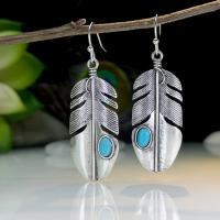 Tibetan Style Drop Earrings, with Gemstone, antique silver color plated, fashion jewelry & different materials for choice & for woman, nickel, lead & cadmium free, 46x16mm, Sold By Pair