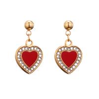 Crystal Earrings, 304 Stainless Steel, with Crystal, Heart, fashion jewelry & for woman & enamel, more colors for choice, 15mm,30mm, Sold By Pair