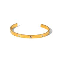 Bracelete de aço inoxidável, Letra C, joias de moda & micro pavimento em zircônia cúbica & para mulher, dourado, níquel, chumbo e cádmio livre, 62.90x5.40mm, vendido por PC