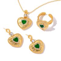 Brass Jewelry Set finger ring & earring & necklace Heart gold color plated fashion jewelry & micro pave cubic zirconia & for woman nickel lead & cadmium free Sold By PC