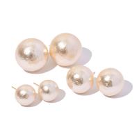 Brass Stud Earring Cotton Pearl with Brass Round gold color plated fashion jewelry & for woman white nickel lead & cadmium free Sold By Pair