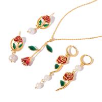 Brass Jewelry Set, earring & necklace, Rose, gold color plated, fashion jewelry & different styles for choice & for woman & enamel, more colors for choice, nickel, lead & cadmium free, Sold By PC