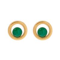 Cats Eye Earring Brass with Cats Eye gold color plated fashion jewelry & for woman green nickel lead & cadmium free Sold By Pair