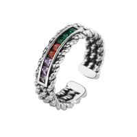 Cúbicos Circonia Micro Pave anillo de latón, metal, chapado, Ajustable & micro arcilla de zirconia cúbica & para mujer, plateado, Vendido por UD