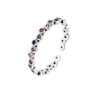 Cubique anneau en laiton Circonia Micro Pave, Placage de couleur platine, Réglable & pavé de micro zircon & pour femme, couleur platine, Vendu par PC