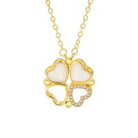 Cubic Zircon Micro Pave Brass Necklace, with White Shell, Four Leaf Clover, plated, micro pave cubic zirconia & for woman, more colors for choice, Length:Approx 15.74 Inch, Sold By PC